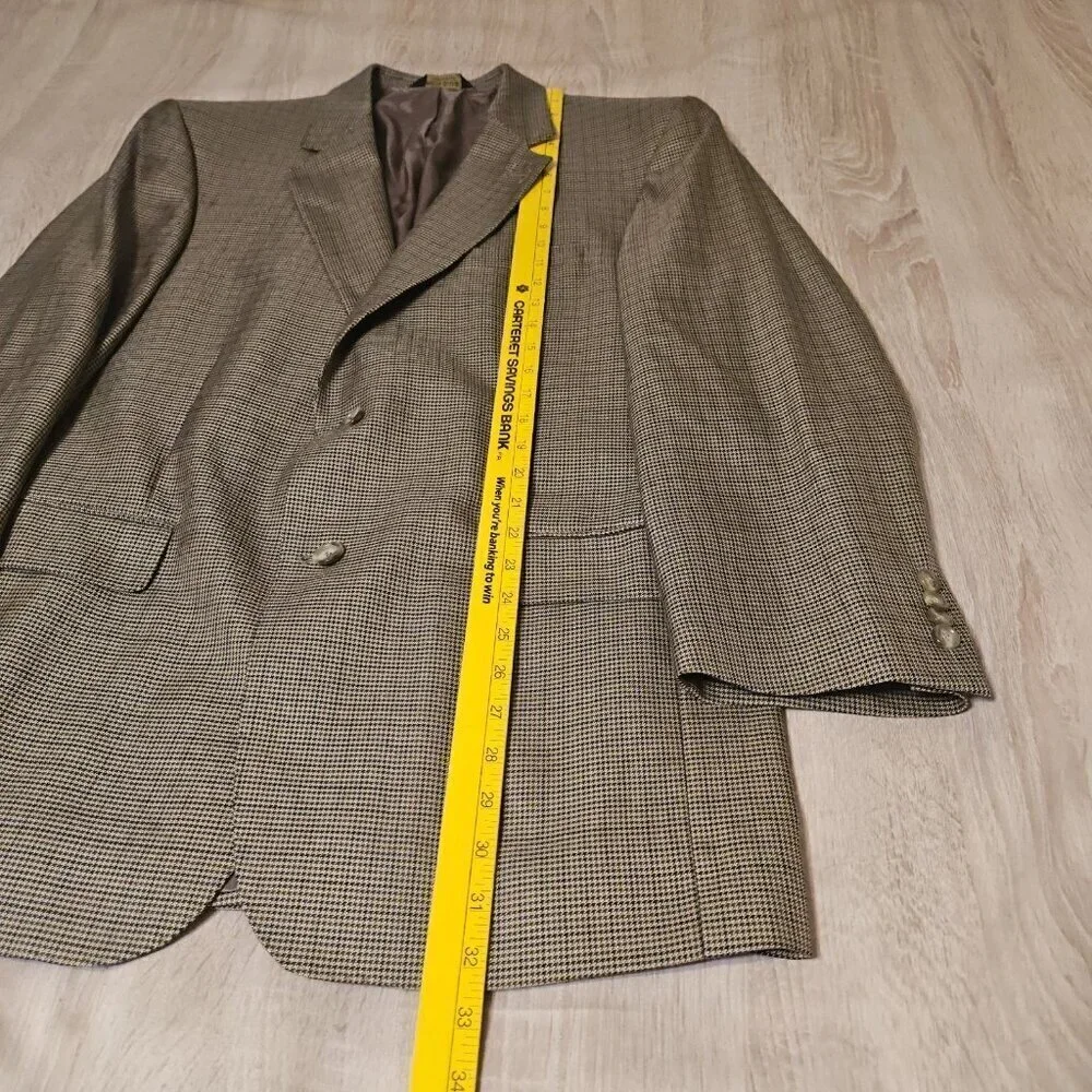 Jos A Bank Gordon Wool Silk Brown Houndstooth Blazer Sport Jacket Mens 42R